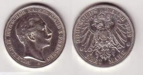 3 Mark Silbermünze Preussen Kaiser Wilhelm II 1912 Jäger 103  (115876)