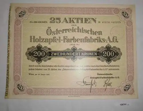 200 Kronen 25 Aktien Österreichische Holzapfel-Farbenfabrik Wien 1923 (126741)