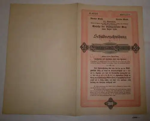 1000 Kronen Schuldverschreibung Anleihen der Stadtgemeinde Graz 1920 (126880)