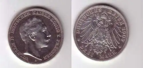 3 Mark Silbermünze Preussen Kaiser Wilhelm II 1909 Jäger 103  (115124)