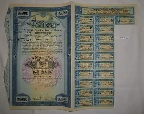 500 Lei 5 Aktien MICA Societate Anonimă Română Minieră Bukarest 1936 (126744)