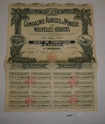 100 Franc Aktie Compagnie Agricole & Minière des Nouvelles Hébrides 1926 (128143