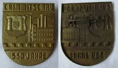 Seltenes Blech Abzeichen Crimmitschau 550 Jahre Stadtwappen & Fabrik (113762)