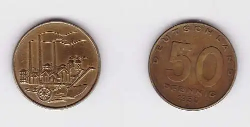 50 Pfennig Messing Münze DDR 1950 Pflug vor Industrielandschaft (124557)