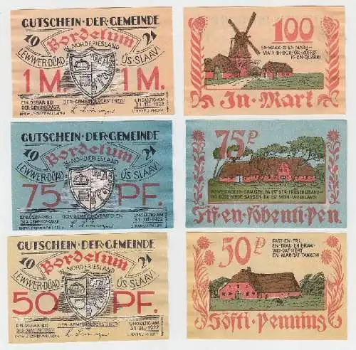 3 Banknoten Notgeld Gemeinde Bordelum 1921 (115743)