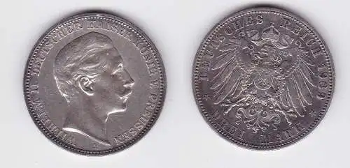 3 Mark Silbermünze Preussen Kaiser Wilhelm II 1909 Jäger 103  (124643)