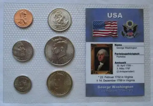 KMS Kursmünzensatz USA George Washington mit 6 Münzen + Zertifikat (130958)