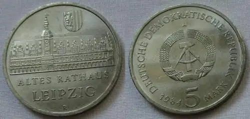 DDR Gedenk Münze 5 Mark Leipzig Altes Rathaus 1984 Stempelglanz (143197)