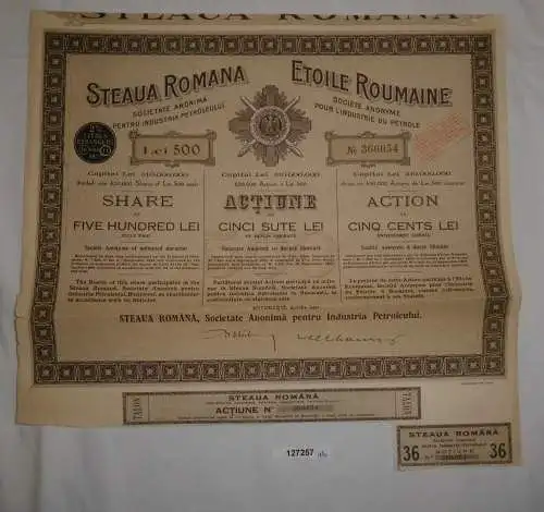 500 Lei Aktie Etoile Roumaine Société pour l'Industrie du Pétrole 1921 (127257)