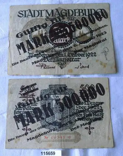 500000 Mark Banknote Stadt Magdeburg 1923 Überdruckausgabe (115659)