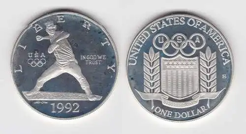 1 Dollar Silber Münze USA 1992 Olympiade Barcelona 1992 Baseballspieler (131199)