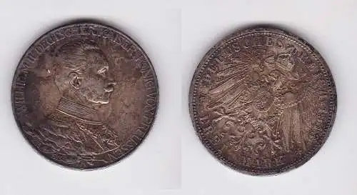 3 Mark Silber Münze Preussen Kaiser Wilhelm II in Uniform 1913 (124761)