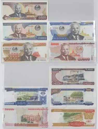 2000 bis 50000 Kip Banknoten Laos (2002-08) Pick 33-37 UNC (131251)