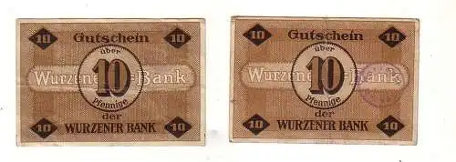 2 Banknoten 10 Pfennig Notgeld Wurzner Bank 1.März 1917 (115120)
