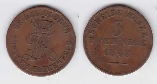 3 Pfennige Kupfer Münze Oldenburg Birkenfeld 1848 (133331)