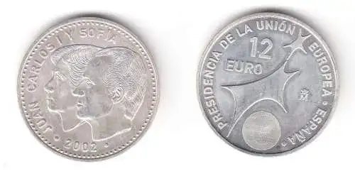 12 Euro Silbermünze Spanien Juan Carlos Präsidentschaft der EU 2002 (116395)