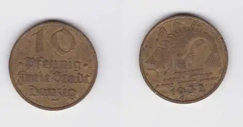 10 Pfennig Messing Münze Danzig 1932 Dorsch Jäger D 13 (133495)
