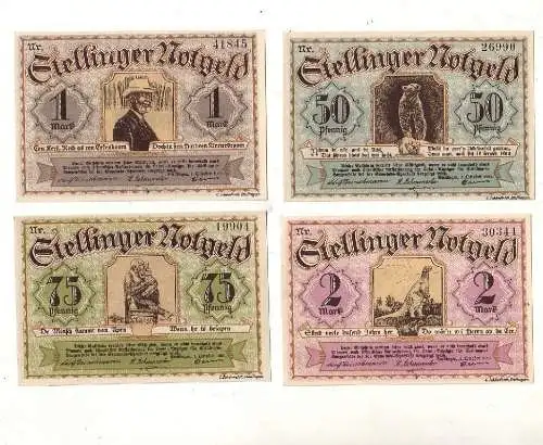 4 Banknoten 50,75 Pfennig 1,2 Mark Notgeld Gemeinde Stellingen 1921 (116487)