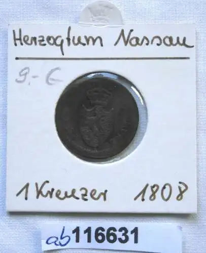1 Kreuzer Kupfer Münze Nassau Friedrich August & Friedrich Wilhelm 1808 (116631)
