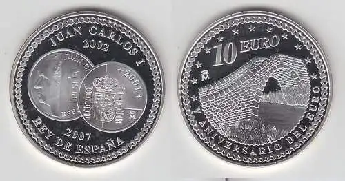 10 Euro Silber Münze Spanien 5.Jahrestag des Euro-Einigkeit 2007 (114600)
