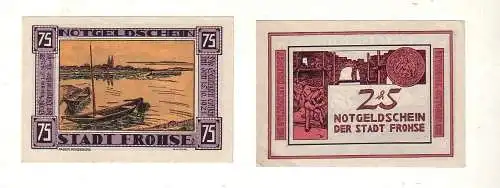 2 Banknoten 25 & 75 Pfennig Notgeld Stadt Frohse a.E. 1921 (111629)
