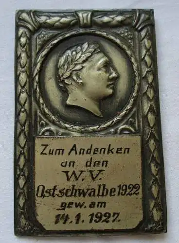 seltene Metall Plakette Zum Andenken an den W.V. Ostschwalbe 1922-1927 (129209)