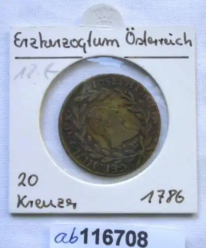 20 Kreuzer Silber Münze Ungarn KB Kremnitz Joseph II 1786 (116708)