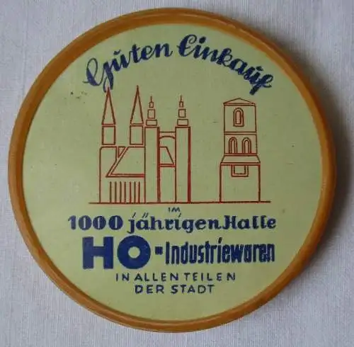 Taschenspiegel Reklame Guten Einkauf HO-Industriewaren Halle um 1950 (114157)