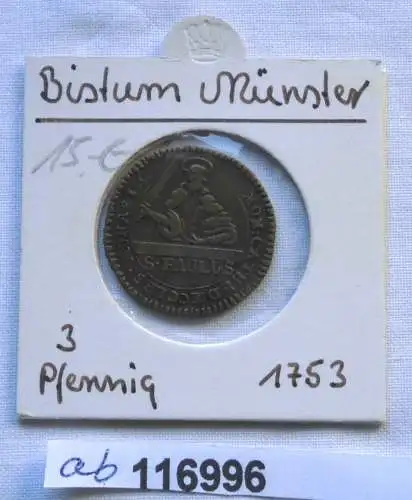 3 Pfennig Kupfer Münze Bistum Münster Clemens August I. von Bayern 1753 (116996)