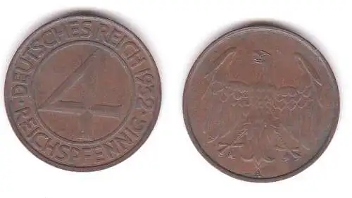 4 Pfennig Kupfer Münze Weimarer Republik 1932 A "Brüning Taler" (113956)