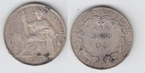20 Cent. Silber Münze Französisch Indo China 1937 (102539)