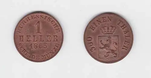 1 Heller Kupfer Münze Hessen Kassel 1865 Stgl. (131215)