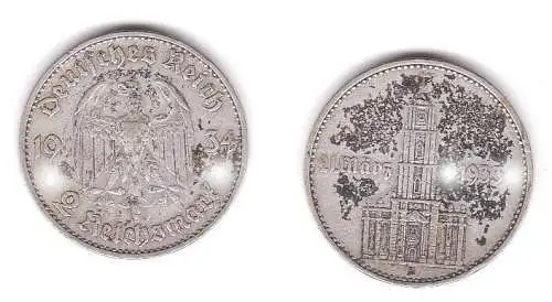 2 Mark Silber Münze 3. Reich Garnisonkirche mit Datum 1934 A Jäger 355 (118909)