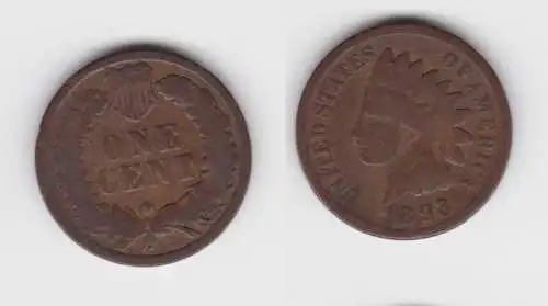 1 Cent Kupfer Münze USA 1893 (142700)