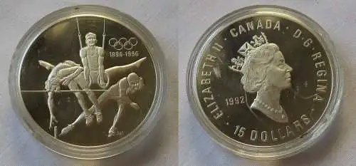 15 Dollar Silbermünze Kanada 100 Jahre Olympische Spiele 1992 (100405)
