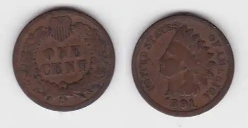 1 Cent Kupfer Münze USA 1891 (142496)