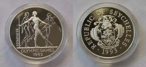 25 Rupees Silbermünze Seychellen Olympiade 1992 Barcelona Turnerin 1993 (106081)