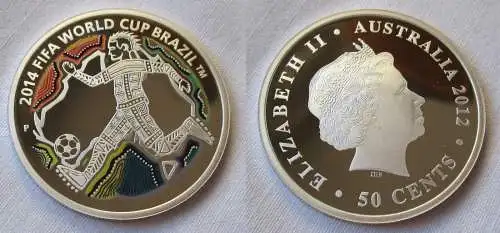 50 Cents Farb Silber Münze Australien 2012 Fussball WM Brasilien 2014  (114816)