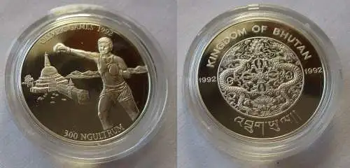 300 Ngultrum Silber Münze Bhutan Olympiade Barcelona 1992 Boxer (107676)