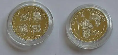 200 Escudos Silber Münze Portugal 1994 Vertrag von Tordesilhas (131642)
