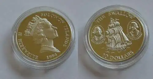 10 Dollar Silber Münze Solomon Islands Segelschiff The Swallow 1994 (132094)