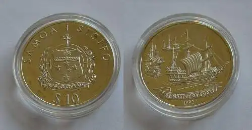 10 Tala Silbermünze Samoa Schiffe Flotte von Jacob Roggeveen 1992  (132088)