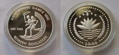 1 Taka Silber Münze Bangladesch Olympia Barcelona 1992, Fackelläufer (100517)