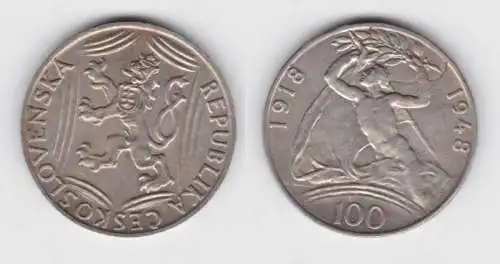 100 Kronen Silber Münze Tschechoslowakei 1948 (142315)