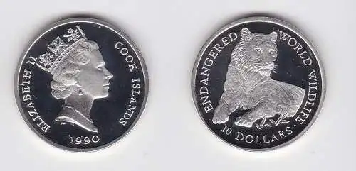 10 Dollar Silbermünze Cook Inseln 1990 Bedrohte Tierwelt Tiger (131862)