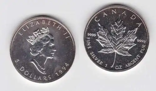 5 Dollar Silber Münze Kanada Meaple Leaf 1994 1 Unze Feinsilber (137267)
