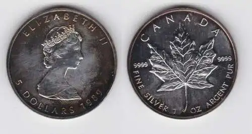 5 Dollar Silber Münze Kanada Meaple Leaf 1989 1 Unze Feinsilber (139645)