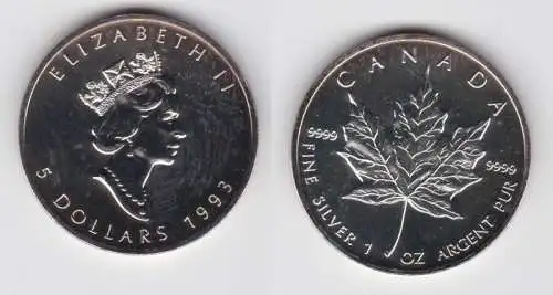 5 Dollar Silber Münze Canada Kanada Maple Leaf 1993 1 Unze Feinsilber (138736)