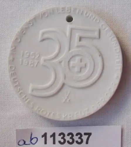 DDR Porzellan Medaille 35 Jahre Deutsches Rotes Kreuz 1952-1987 (113337)
