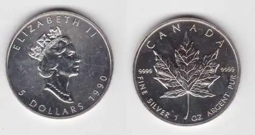 5 Dollar Silber Münze Canada Kanada Maple Leaf 1990 1 Unze Feinsilber (139082)